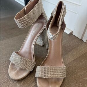 Jeffrey Campbell Sparkle / Sequin Tan Heeled Sandals
